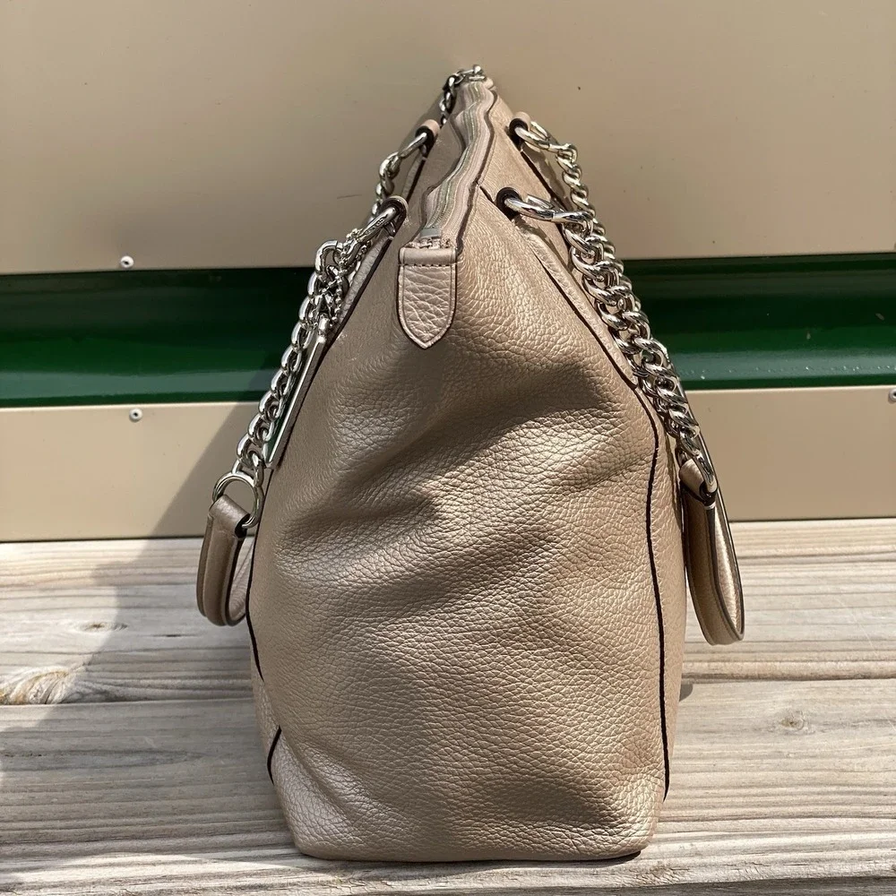 Coach Ava Chain Tote Platinum Metallic Pebbled Leather Shoulder Bag F58688